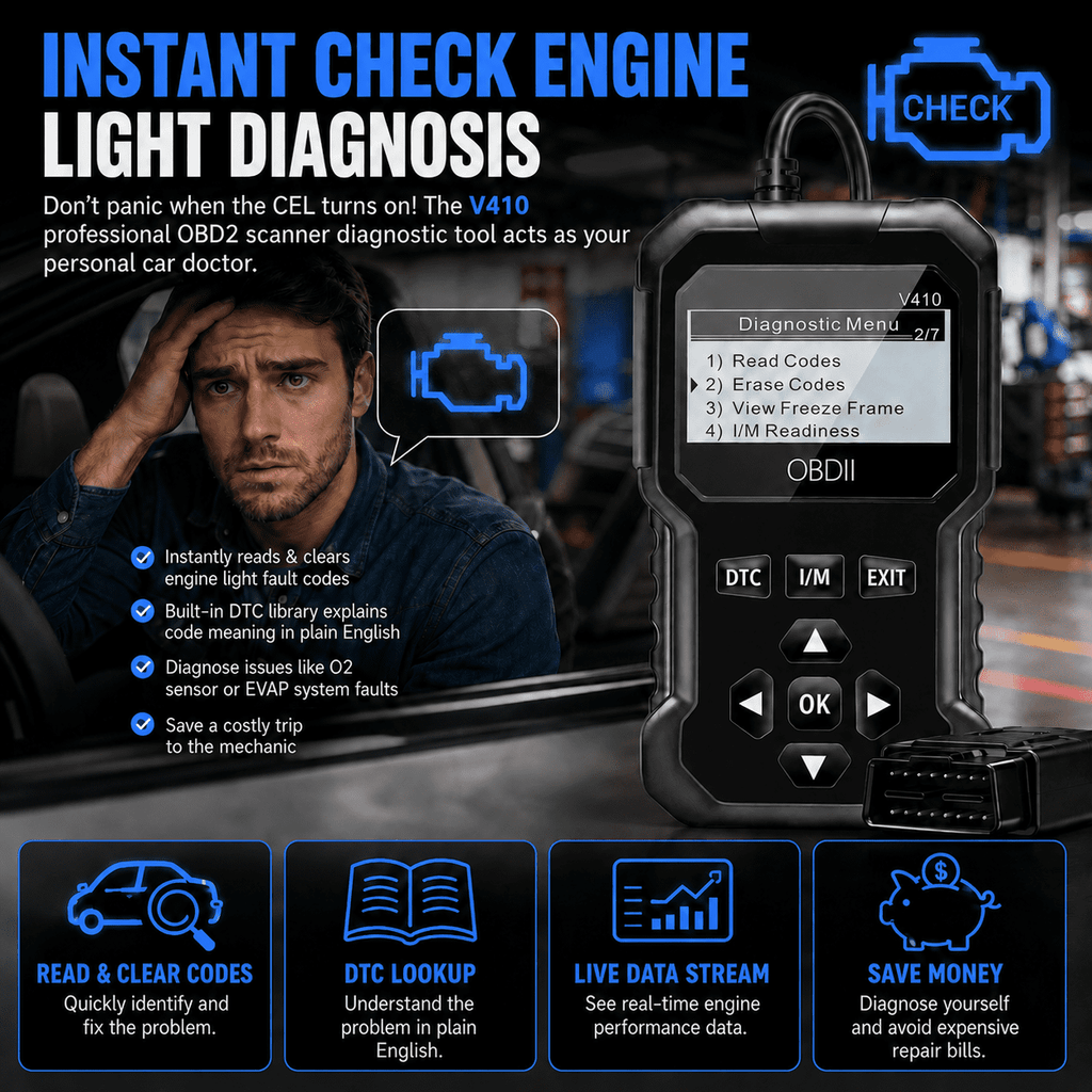 Professional OBD2 Scanner, Car Scanner Diagnostic Tool: Engine Fault Code Reader Scan Tool with Live Data/Freeze Frame for All OBDII Cars After 1996,Black